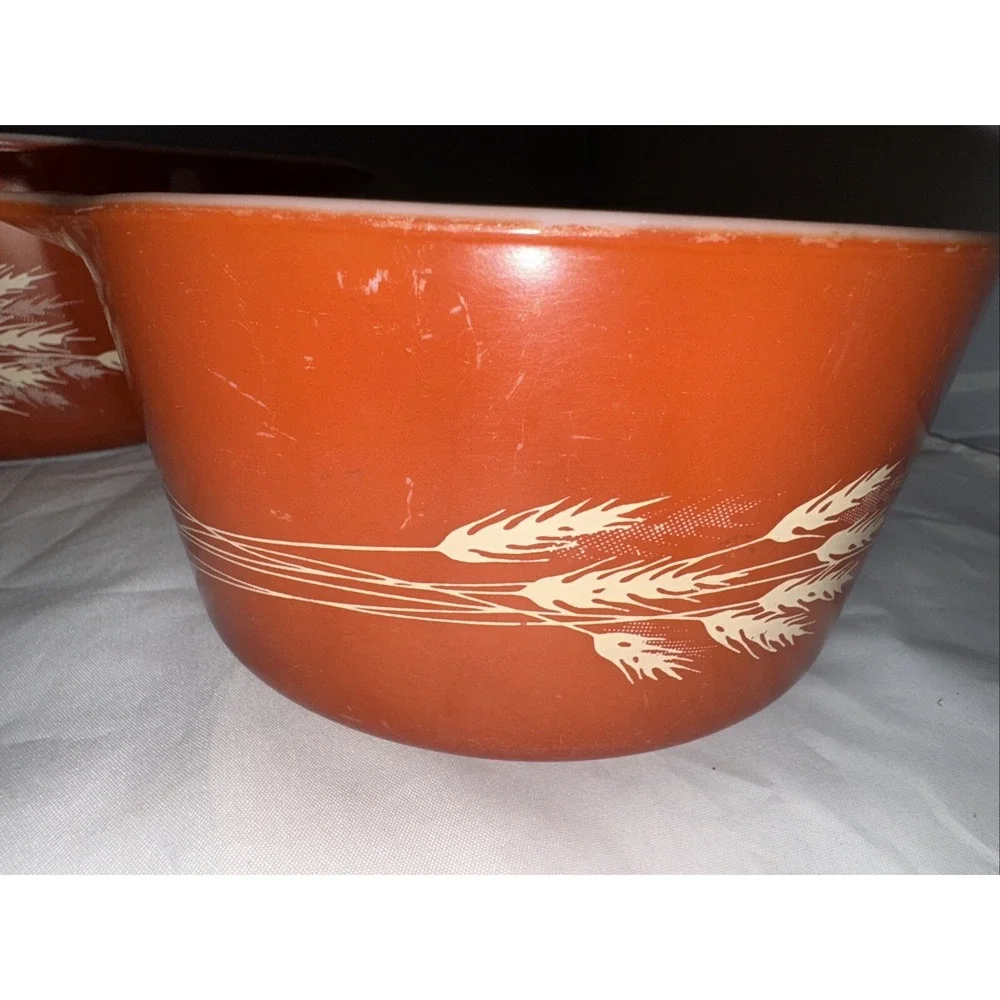 Vintage Pyrex‎ Autumn Harvest Wheat Cinderella Nesting Mixing Bowls -2